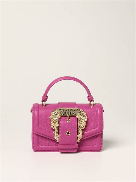 versace jeans borsa nera cuciture fuxia e arancio|versace jeans black.